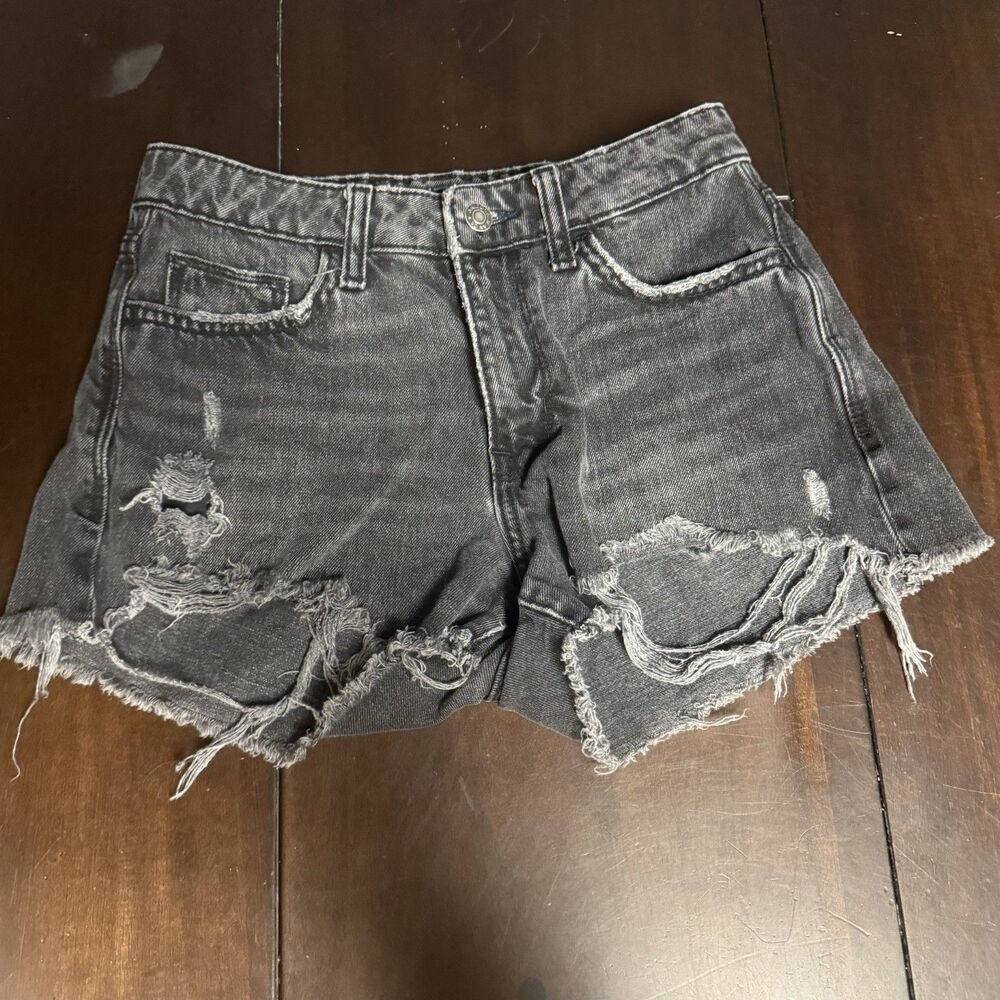 Arizona Jean Co Womens Size 5 Hi-Rise Distressed Black Denim Cutoff Shorts Sz 3